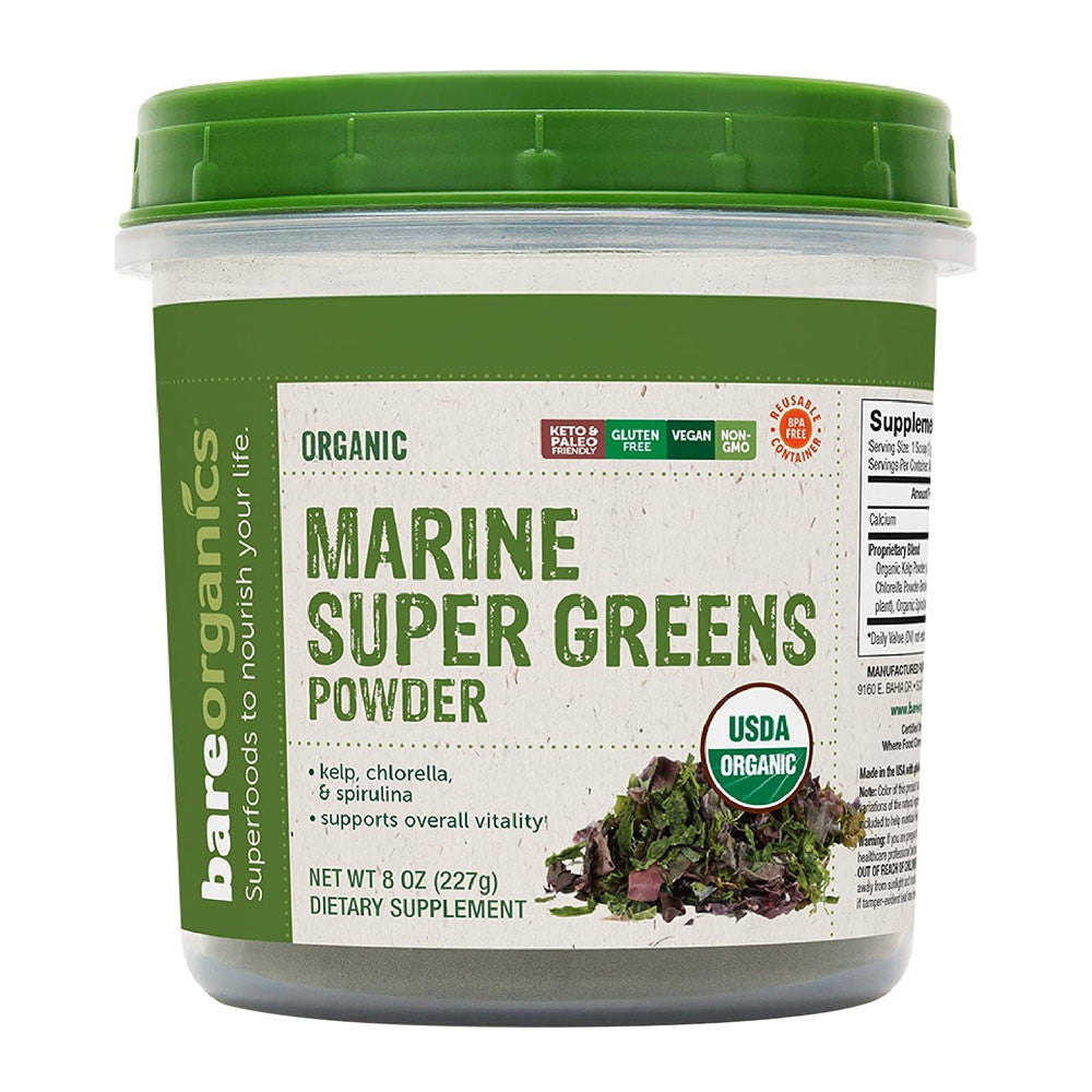 Bare Organics Marine Super Greens Immunity Blend Powder, 8 Oz